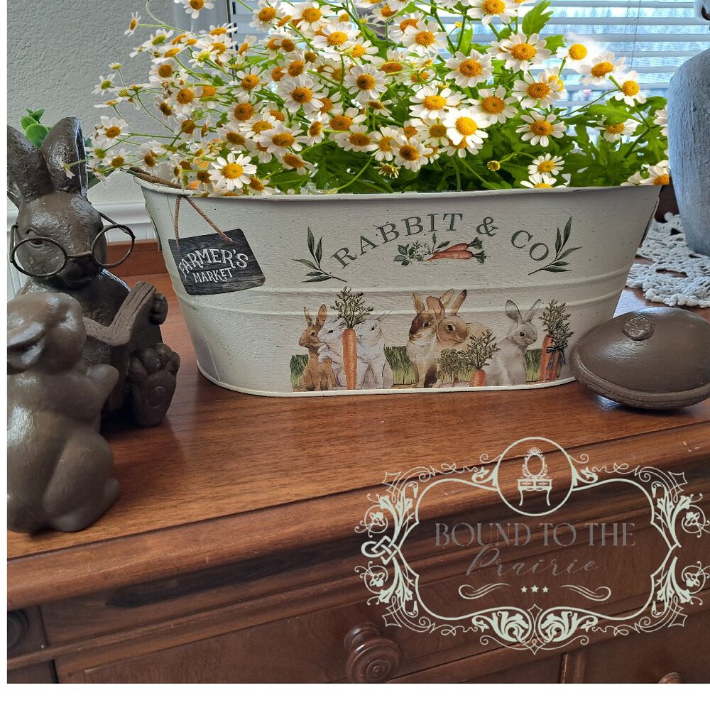 !!SOLD!! Sweet Little Lightweighted Metal Springtime/Easter bunny Bucket!
